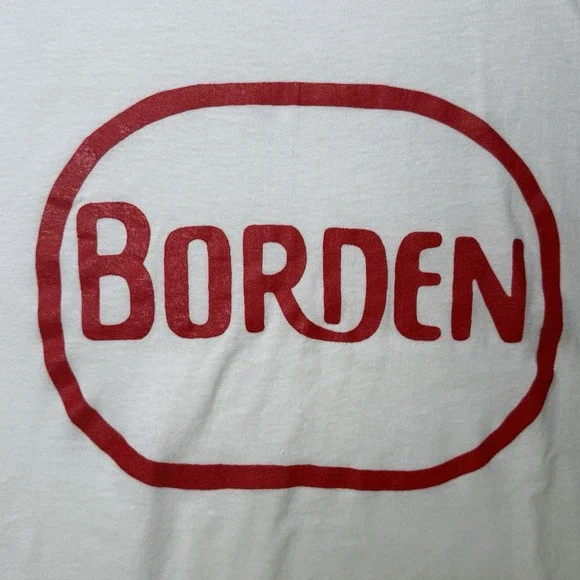 Vintage 90s Borden Logo Single Stitch T-Shirt XXL White Red Made USA - Picture 7 of 8
